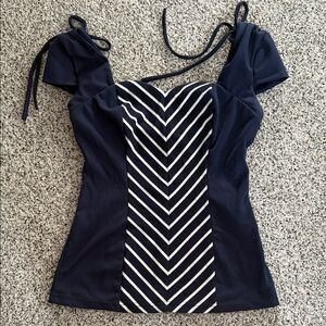 Unique Vintage Navy and White Chevron Blouse